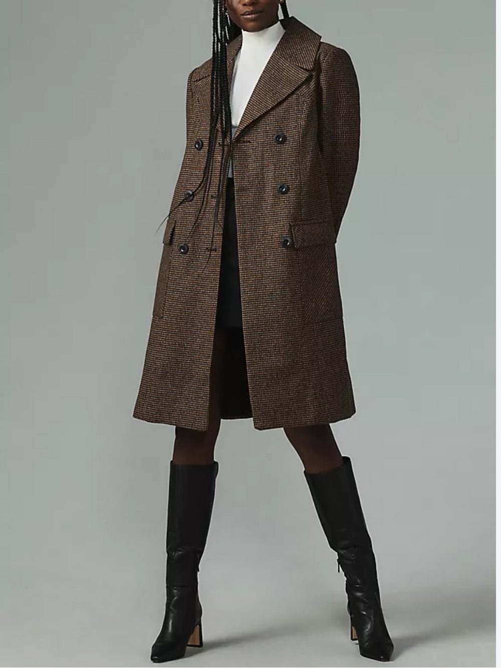 Anthropologie Maeve Double-Breasted Plaid Peacoat Medium EUC